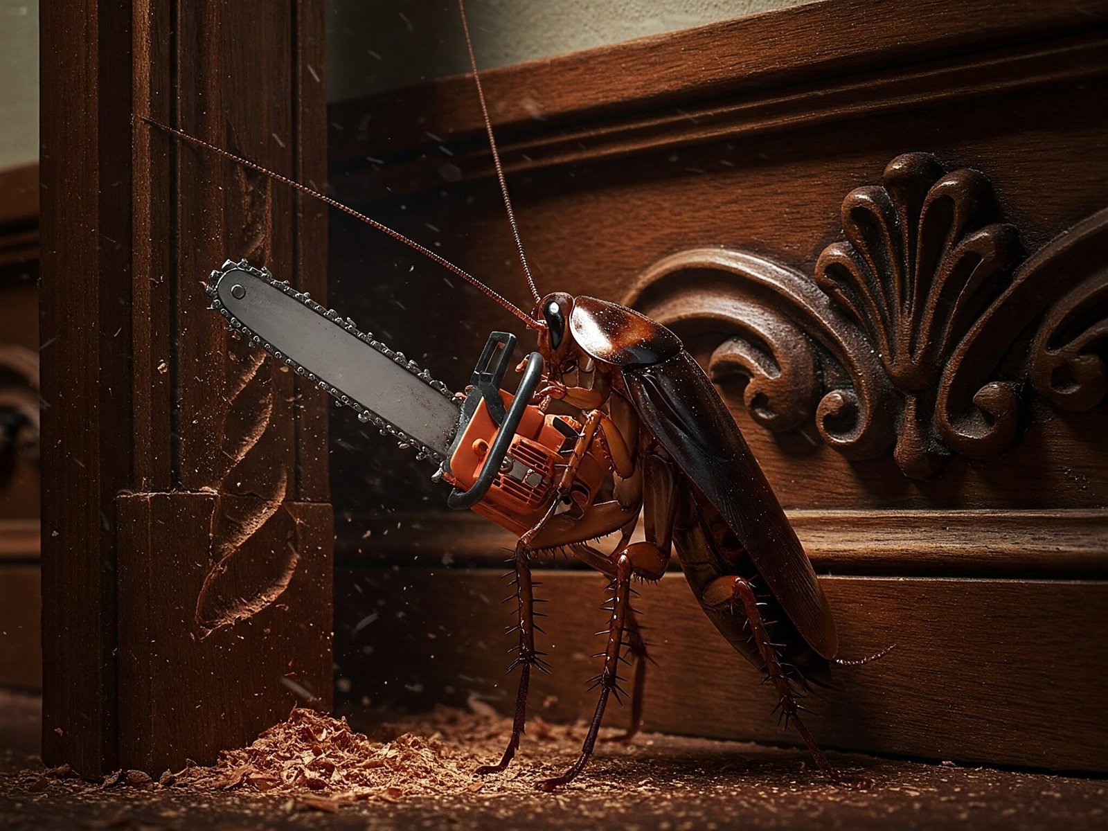 a cockroach doing damage to the interior of a home