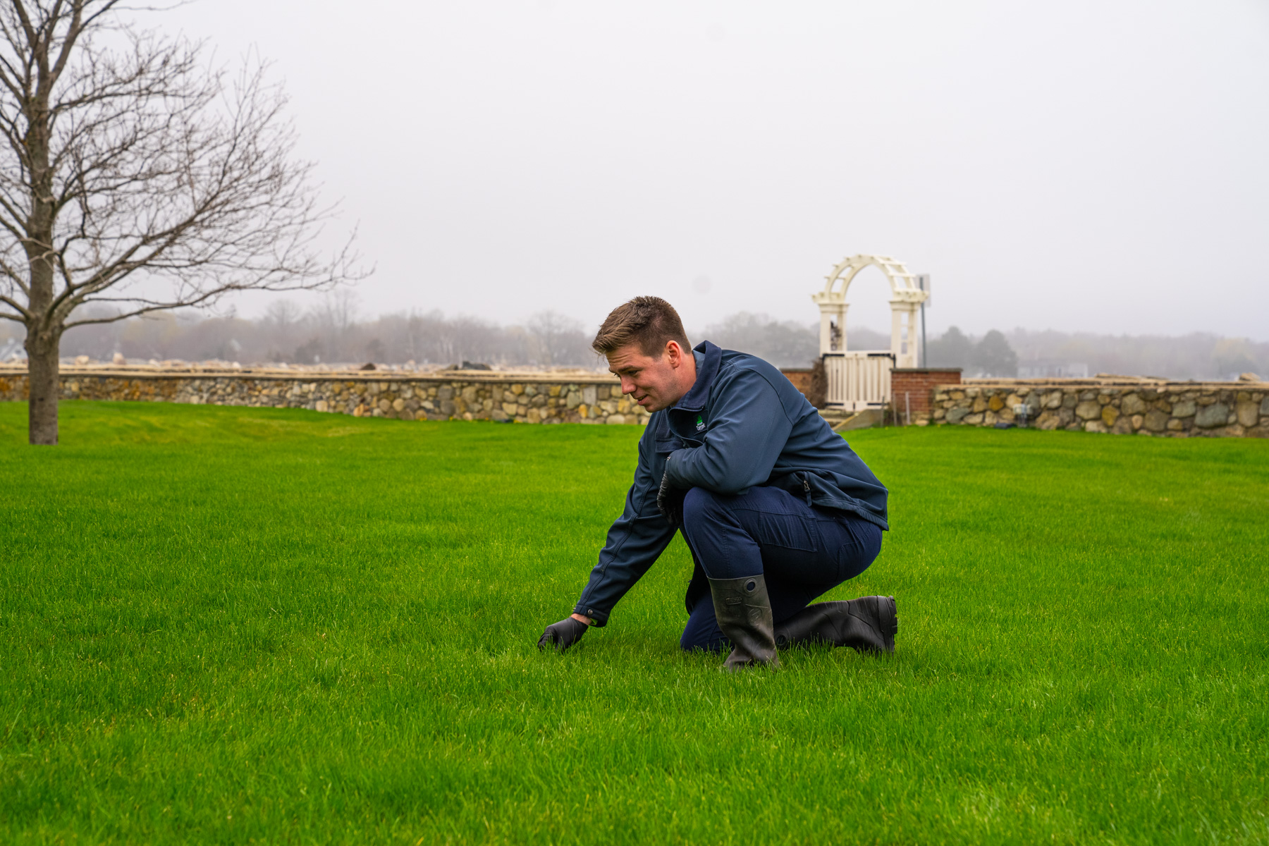 lawn care technicican inspection grass